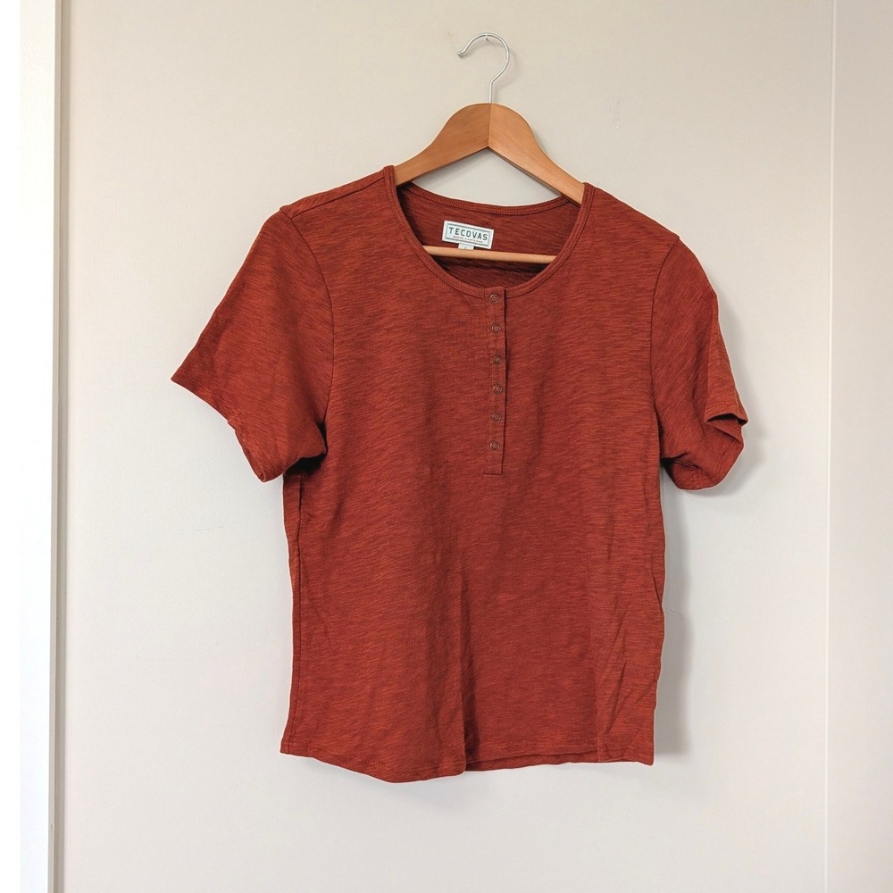 Tecovas Womens Rust Orange Cotton Snap Henley Short Sleeve Top Large
Western